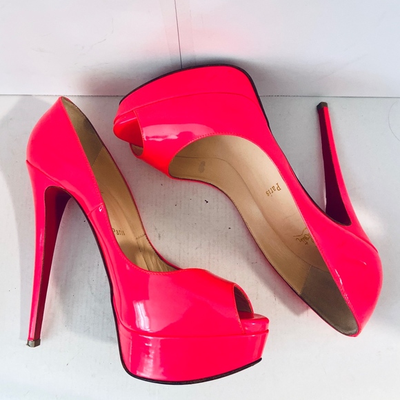 Louboutin LADY PEEP 150 Neon Pink Pump - Picture 3 of 8